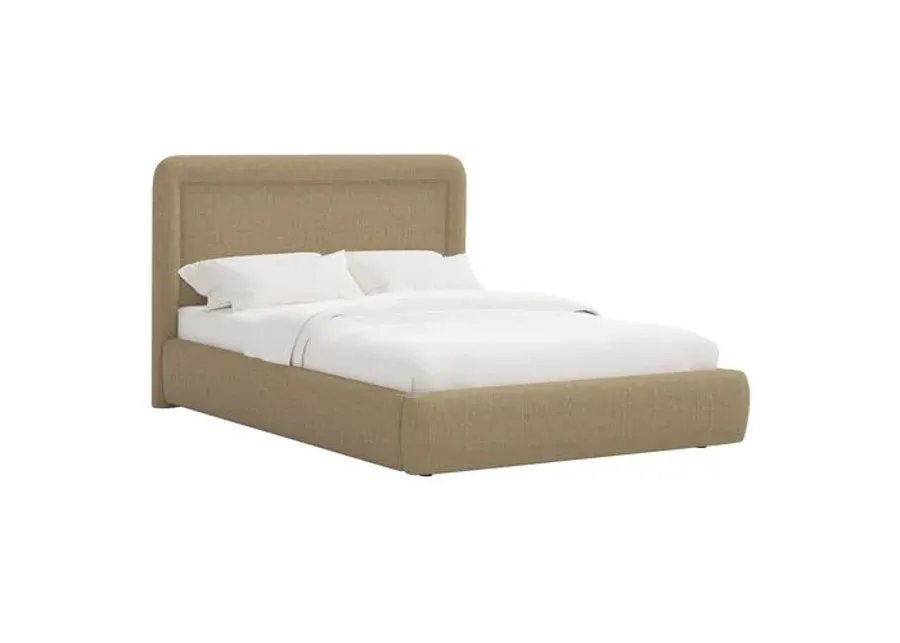 Marisa Platform Bed - Linen - Brown, Upholstered, Comfortable & Durable