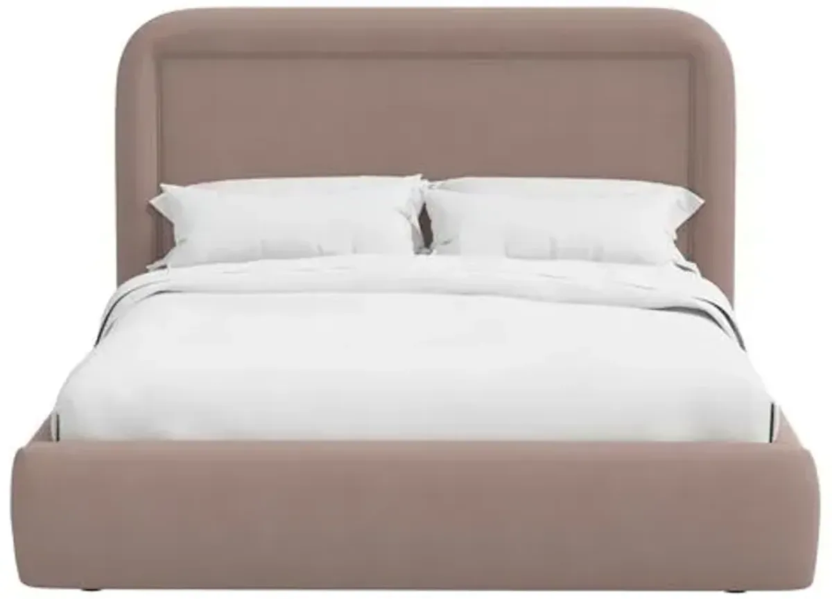 Marisa Platform Bed - Linen - Brown, Upholstered, Comfortable & Durable