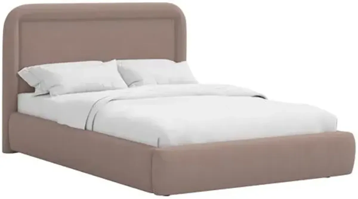 Marisa Platform Bed - Linen - Brown, Upholstered, Comfortable & Durable