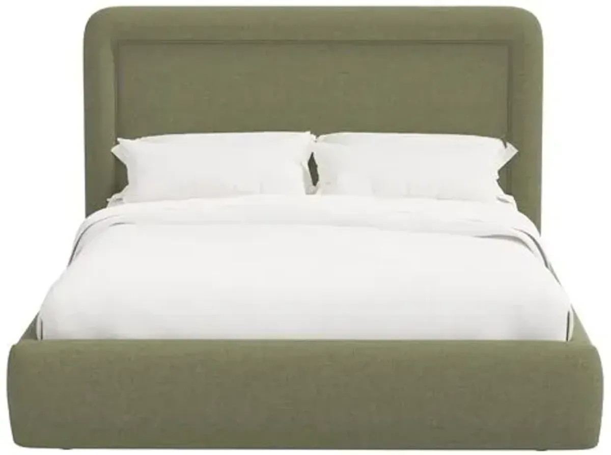 Marisa Platform Bed - Linen - Green, Upholstered, Comfortable & Durable