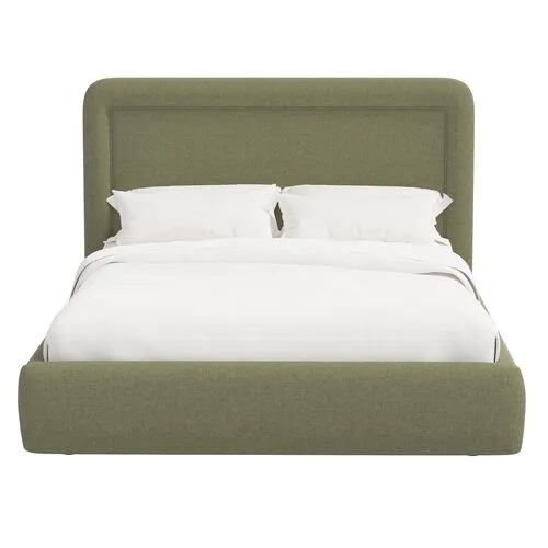 Marisa Platform Bed - Linen - Green, Upholstered, Comfortable & Durable