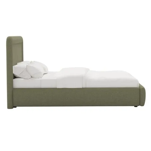Marisa Platform Bed - Linen - Green, Upholstered, Comfortable & Durable