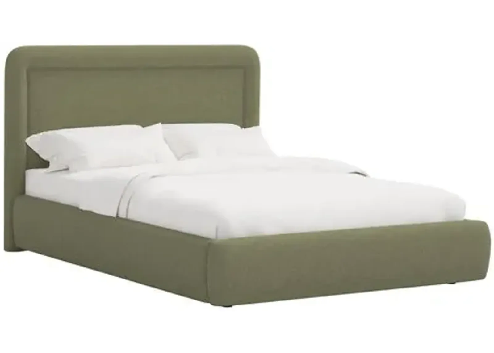 Marisa Platform Bed - Linen - Green, Upholstered, Comfortable & Durable