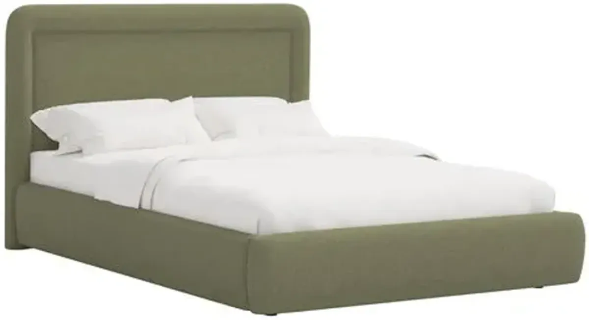 Marisa Platform Bed - Linen - Green, Upholstered, Comfortable & Durable