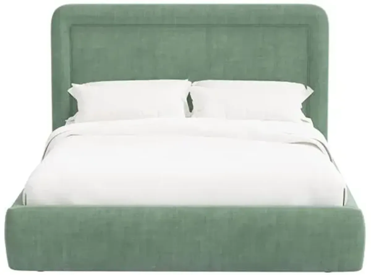 Marisa Platform Bed - Velvet - Green, Upholstered, Comfortable & Durable