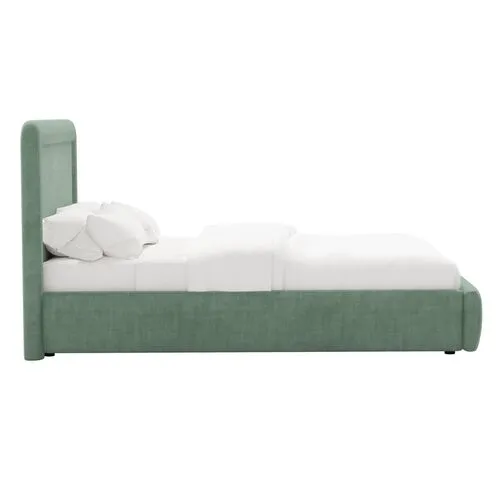 Marisa Platform Bed - Velvet - Green, Upholstered, Comfortable & Durable