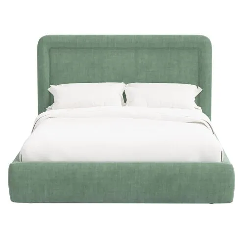 Marisa Platform Bed - Velvet - Green, Upholstered, Comfortable & Durable