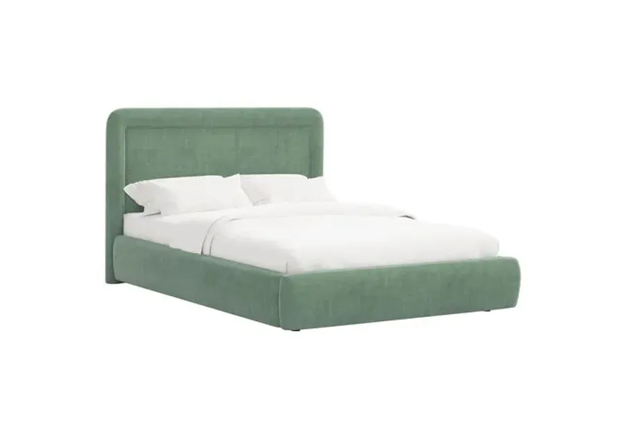 Marisa Platform Bed - Velvet - Green, Upholstered, Comfortable & Durable