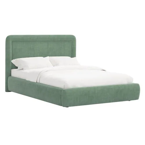 Marisa Platform Bed - Velvet - Green, Upholstered, Comfortable & Durable