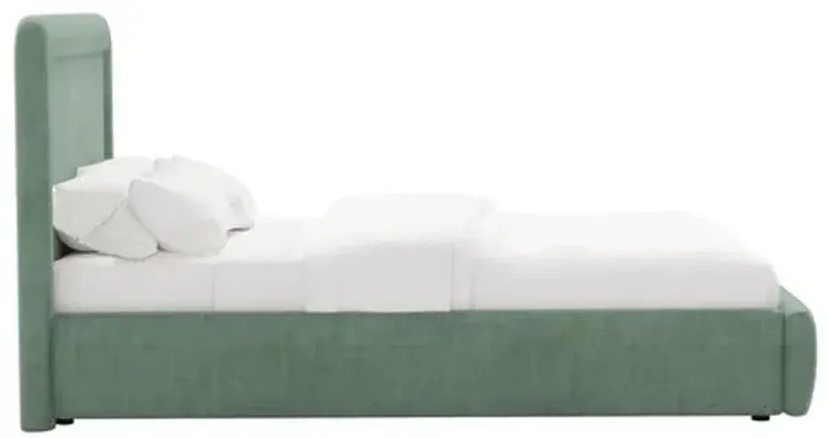 Marisa Platform Bed - Velvet - Green, Upholstered, Comfortable & Durable