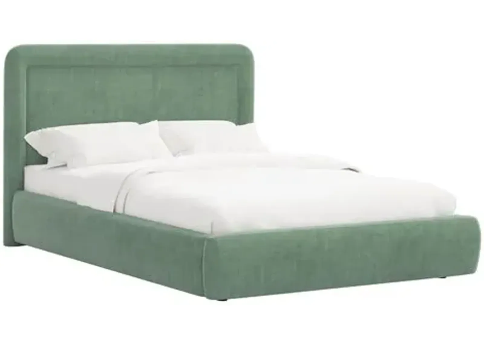 Marisa Platform Bed - Velvet - Green, Upholstered, Comfortable & Durable