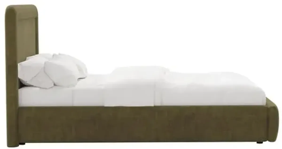 Marisa Platform Bed - Velvet - Green, Upholstered, Comfortable & Durable