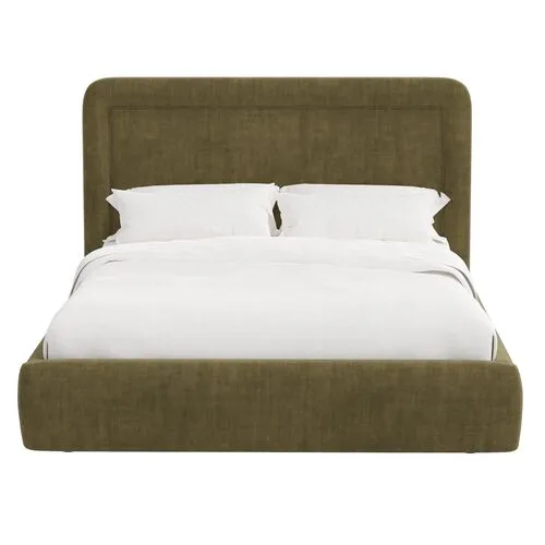 Marisa Platform Bed - Velvet - Green, Upholstered, Comfortable & Durable