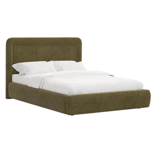 Marisa Platform Bed - Velvet - Green, Upholstered, Comfortable & Durable