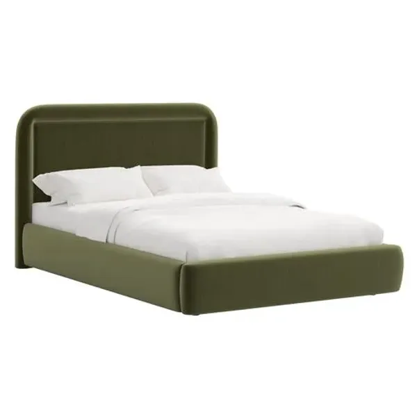 Marisa Platform Bed - Performance Velvet - Green, Upholstered, Comfortable & Durable