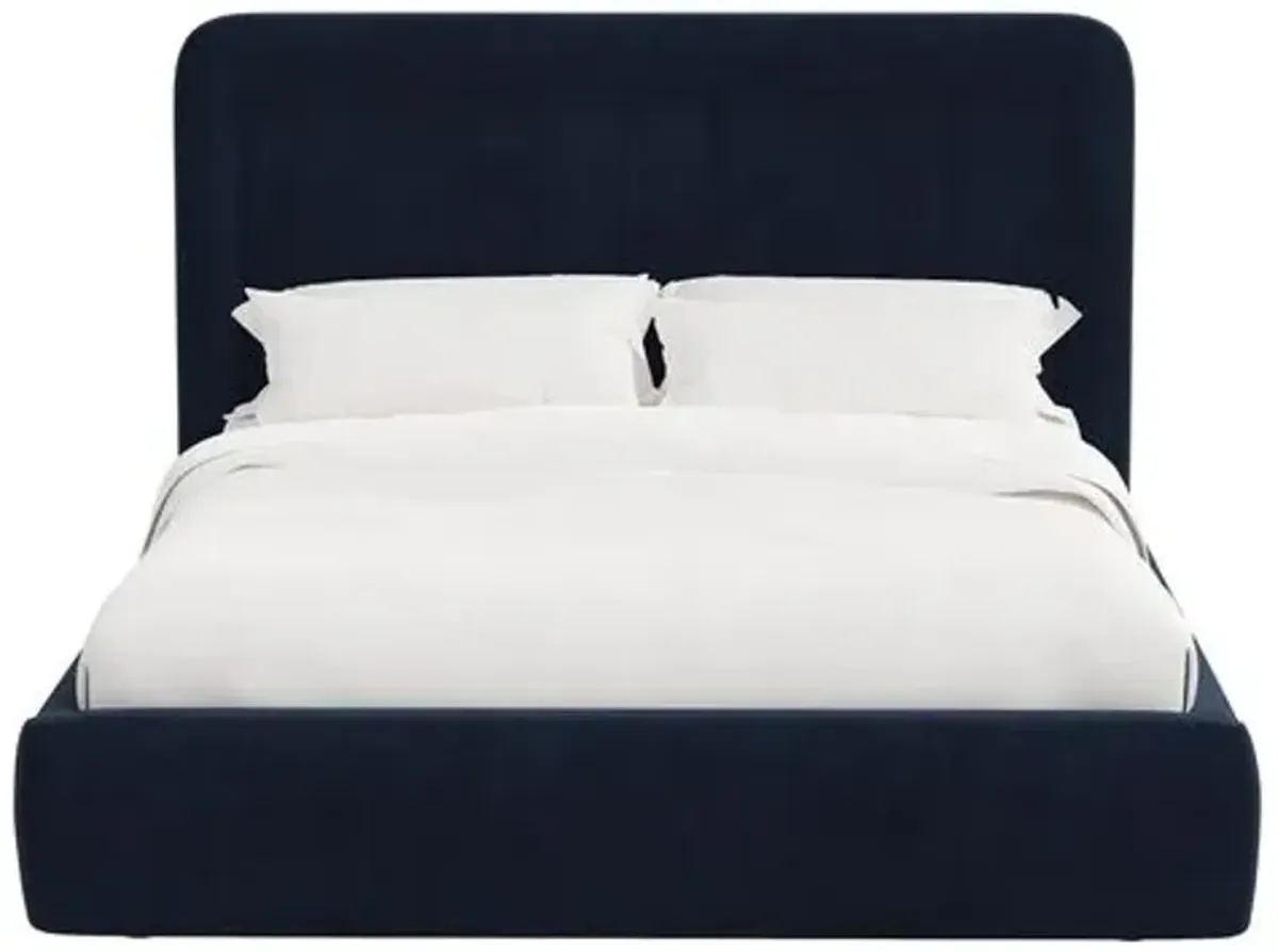 Marisa Platform Bed - Velvet - Blue, Upholstered, Comfortable & Durable