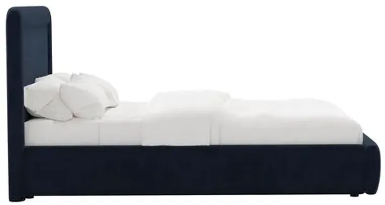 Marisa Platform Bed - Velvet - Blue, Upholstered, Comfortable & Durable