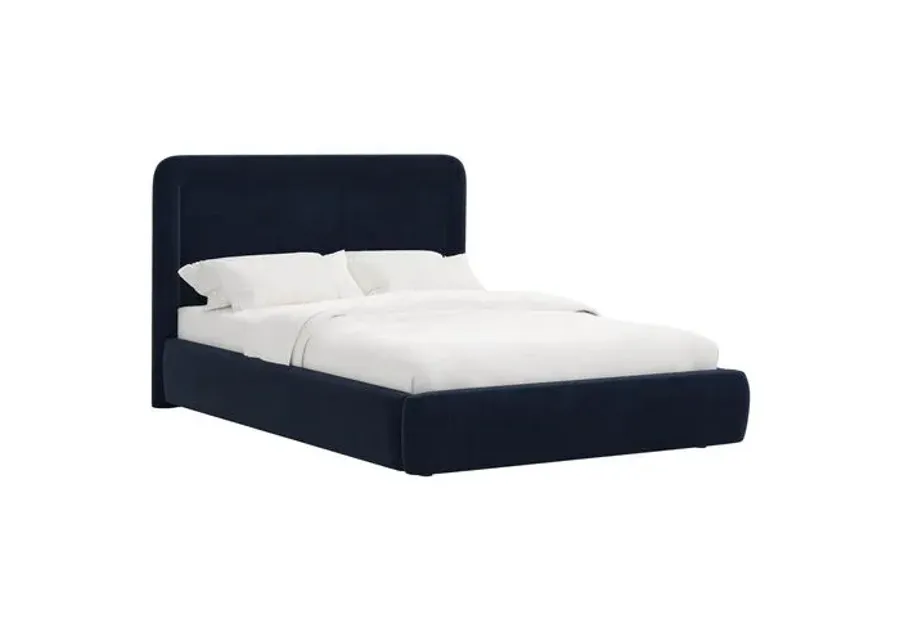 Marisa Platform Bed - Velvet - Blue, Upholstered, Comfortable & Durable