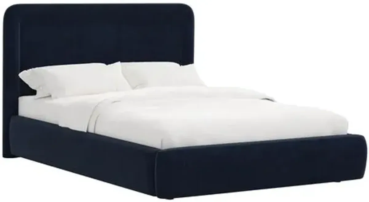 Marisa Platform Bed - Velvet - Blue, Upholstered, Comfortable & Durable