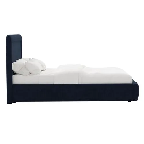 Marisa Platform Bed - Velvet - Blue, Upholstered, Comfortable & Durable
