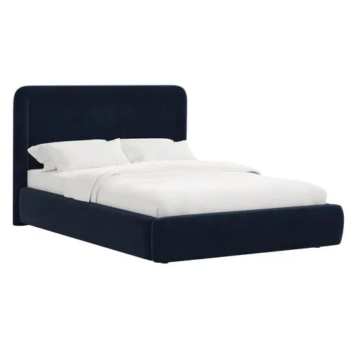 Marisa Platform Bed - Velvet - Blue, Upholstered, Comfortable & Durable