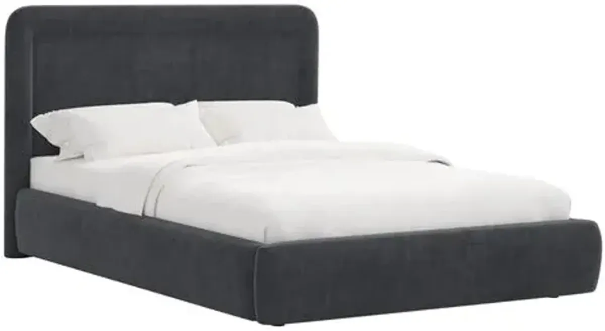 Marisa Platform Bed - Velvet - Gray, Upholstered, Comfortable & Durable