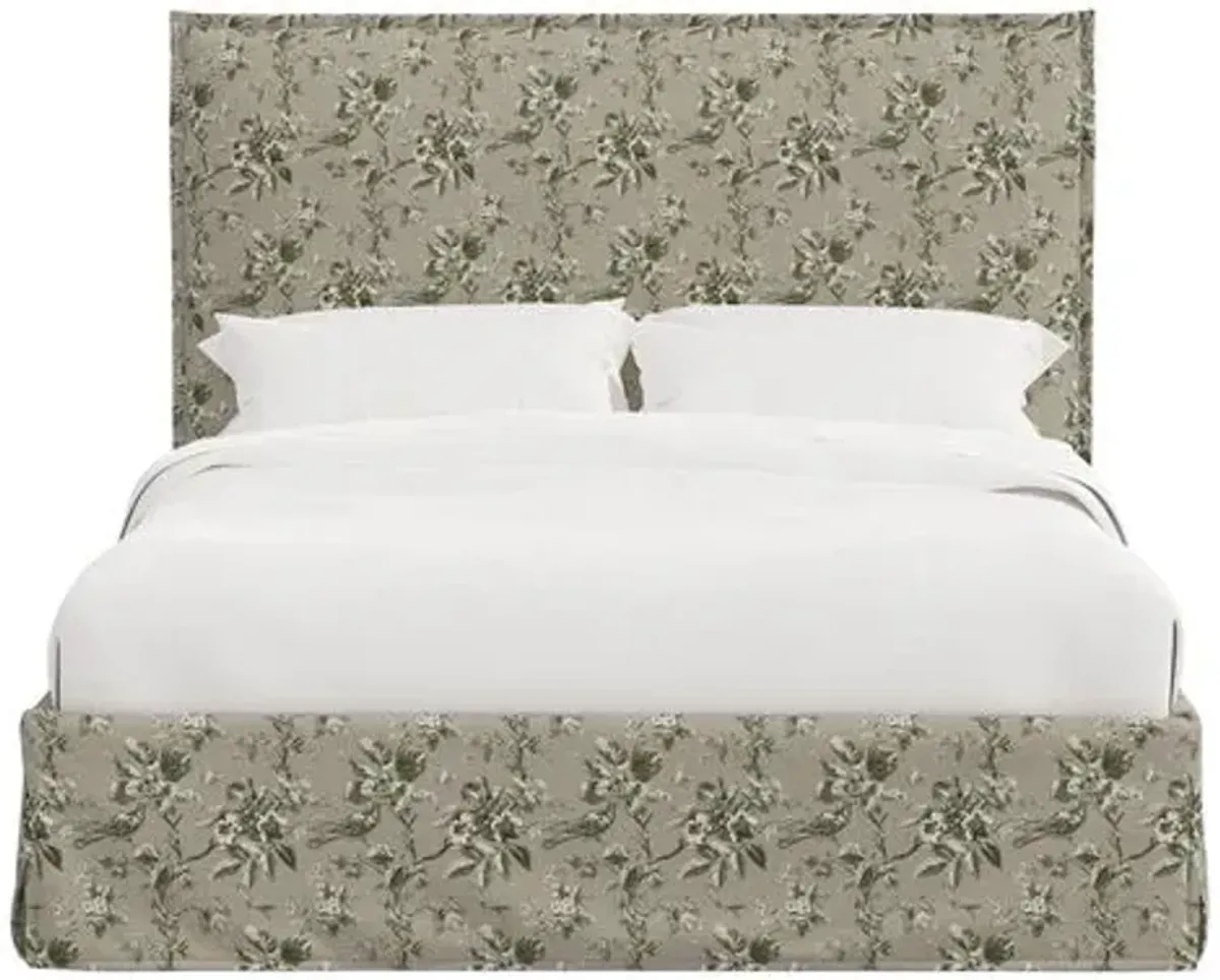 Maura Slipcover Bed - Michigan Bird Toile - Green