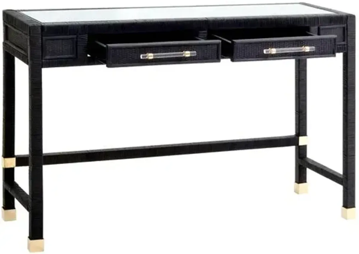 Valentino Rattan 2-Drawer Desk - Black