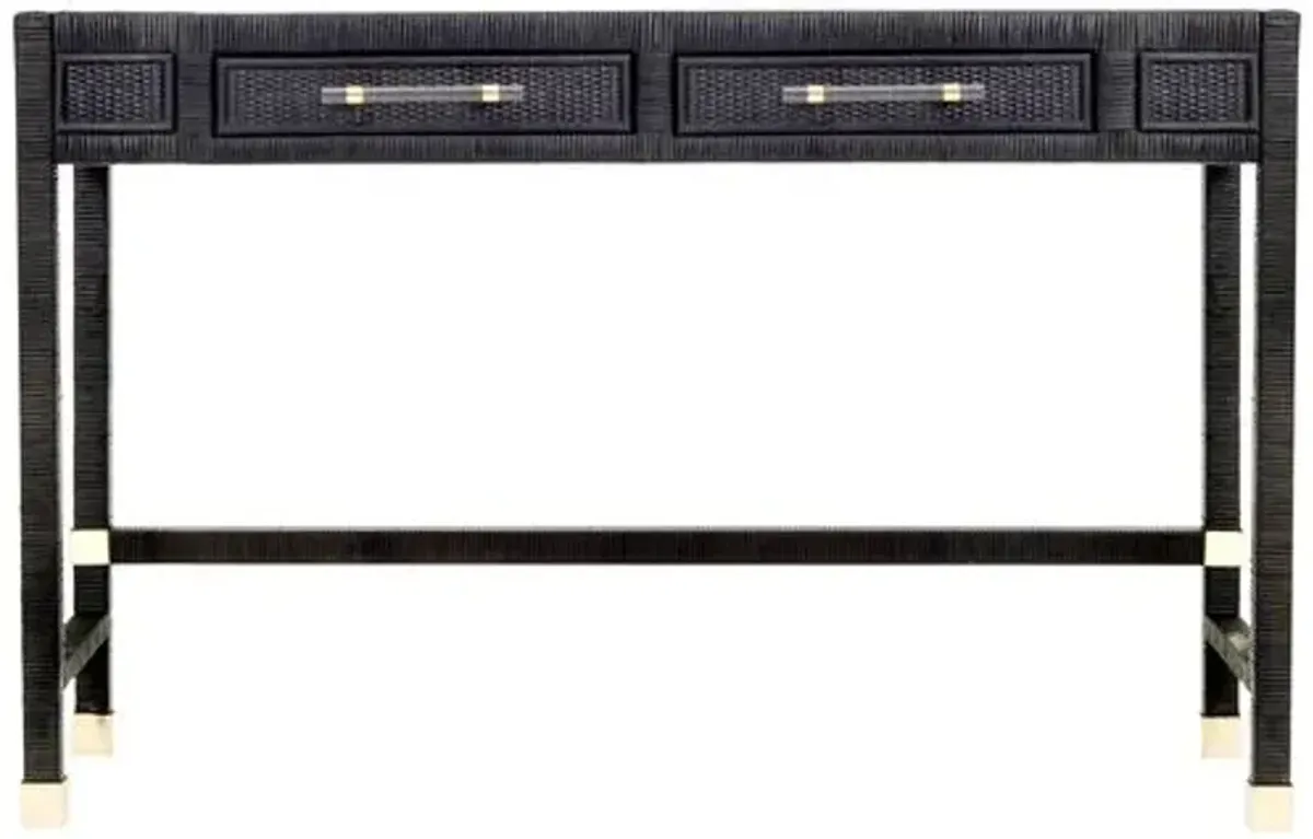 Valentino Rattan 2-Drawer Desk - Black