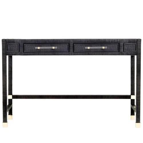 Valentino Rattan 2-Drawer Desk - Black