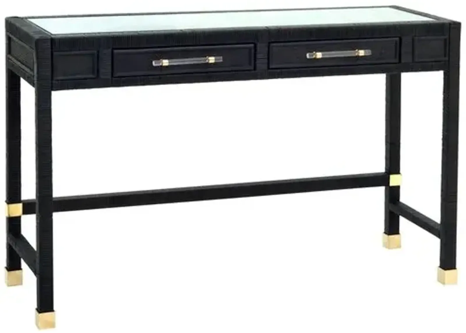 Valentino Rattan 2-Drawer Desk - Black