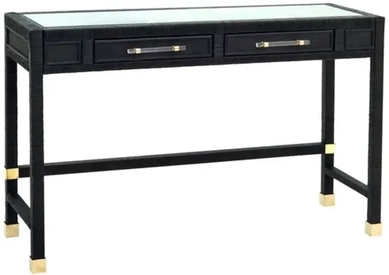 Valentino Rattan 2-Drawer Desk - Black