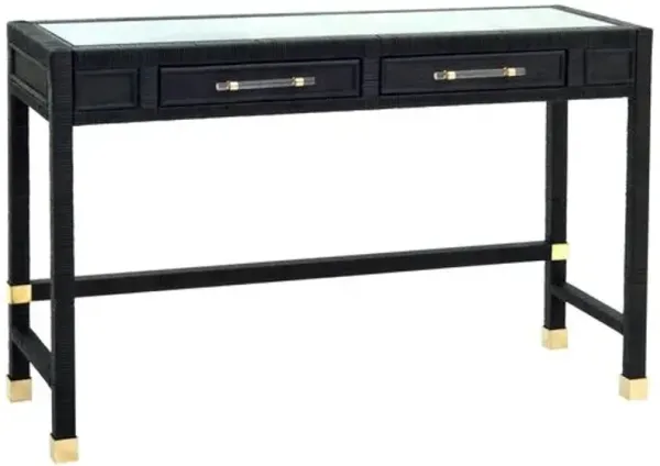 Valentino Rattan 2-Drawer Desk - Black