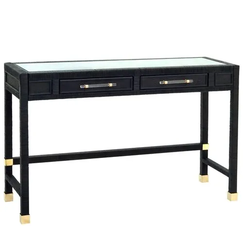 Valentino Rattan 2-Drawer Desk - Black