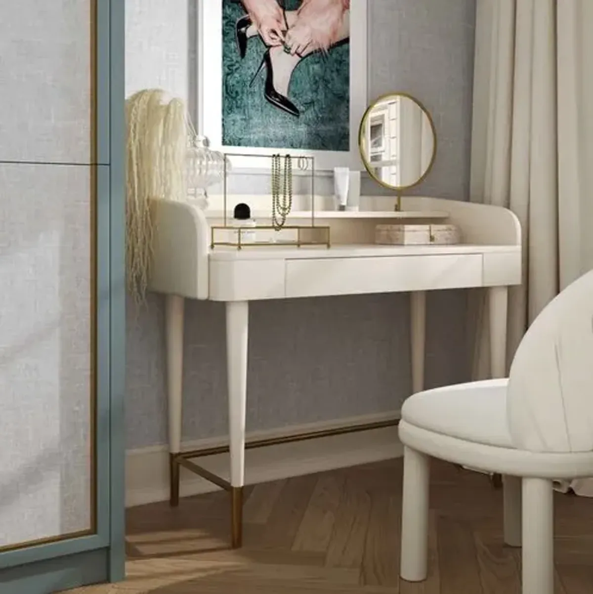 Remi Vegan Leather Wrapped Vanity Desk - White