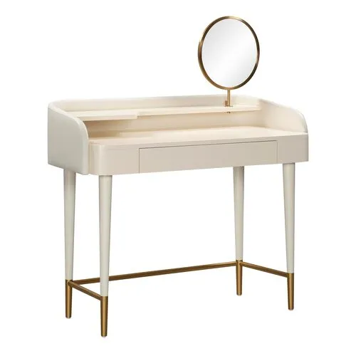 Remi Vegan Leather Wrapped Vanity Desk - White