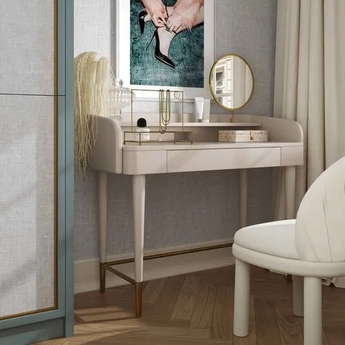 Remi Vegan Leather Wrapped Vanity Desk - Beige