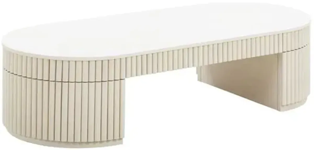 Stella Oval Fluted Coffee Table - Cream - White