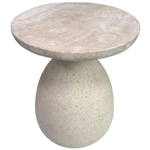 Cove Side Table - Cream Travertine - Brown