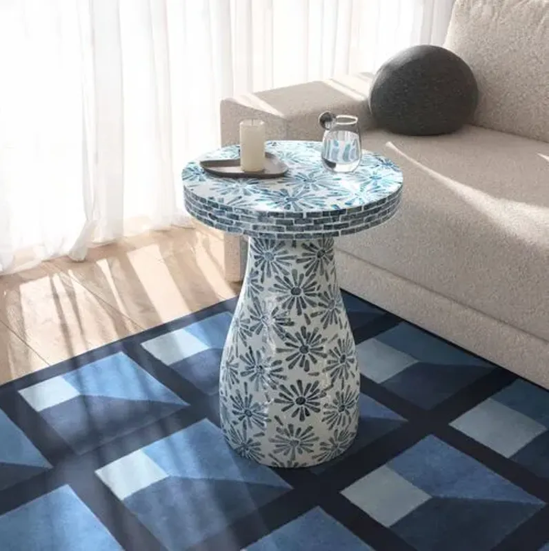 Logan Floral Shell Side Table - Blue/Cream