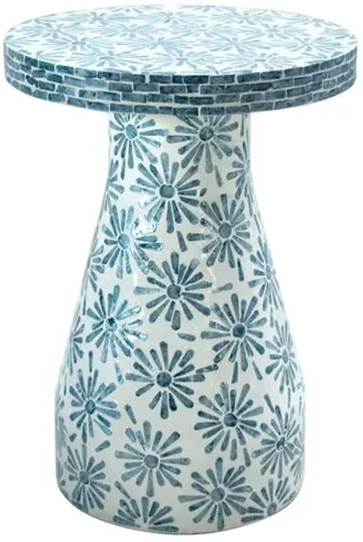 Logan Floral Shell Side Table - Blue/Cream