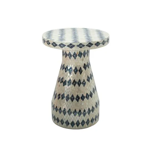 Logan Checkered Shell Side Table - Cream/Blue - Multi