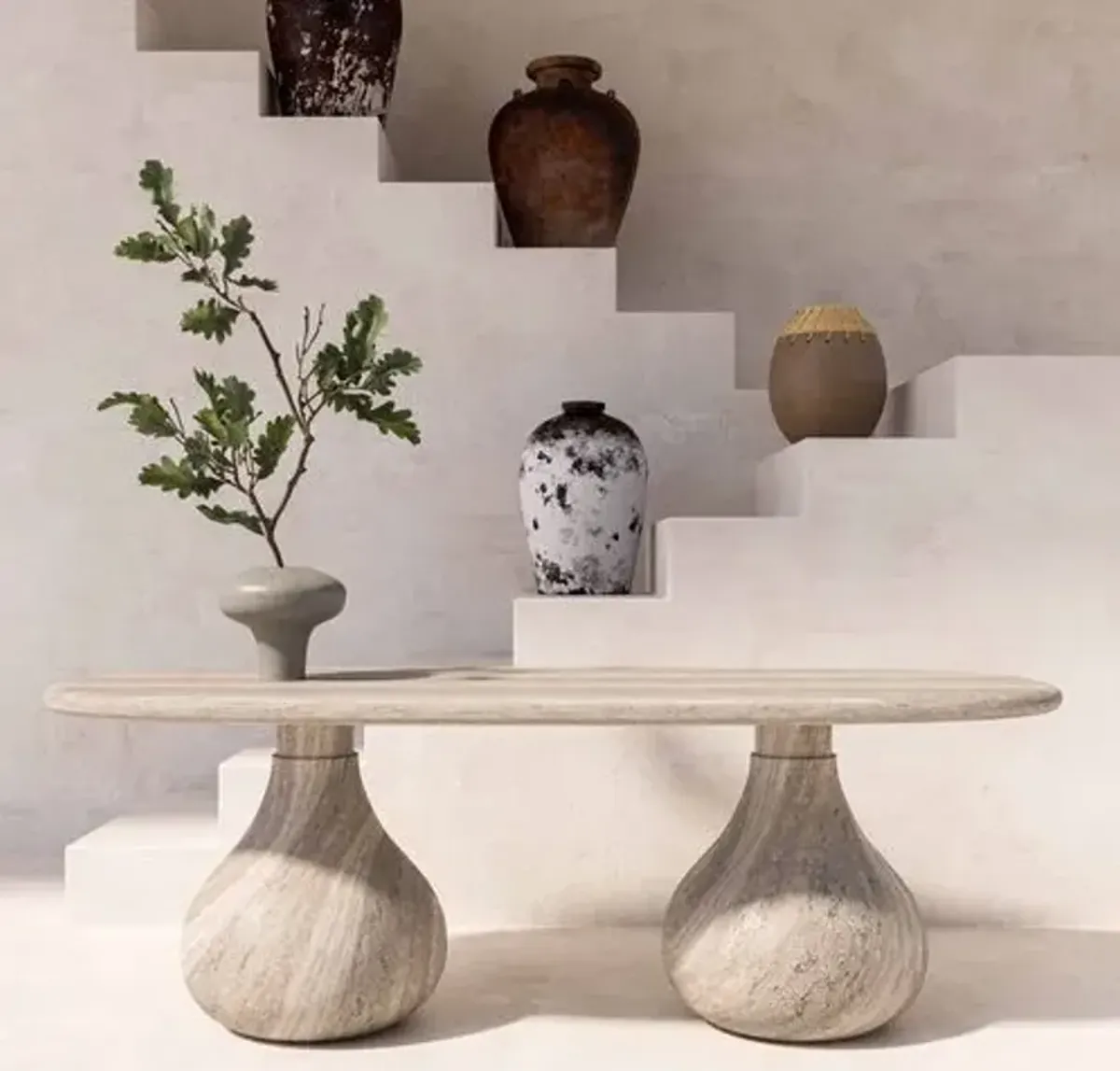 Colt Indoor/Outdoor Pedestal Dining Table - Faux Travertine