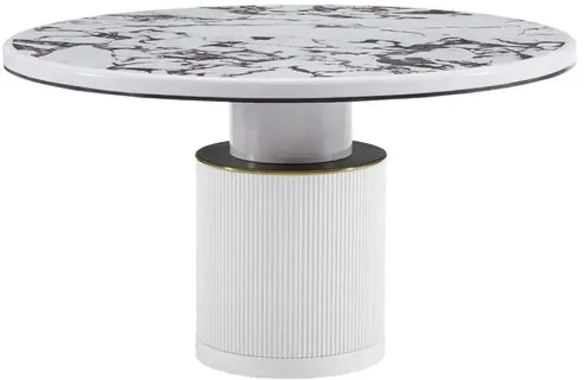 Cora Round Dining Table - White Marble - Handcrafted