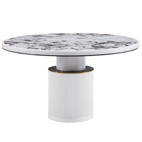 Cora Round Dining Table - White Marble - Handcrafted