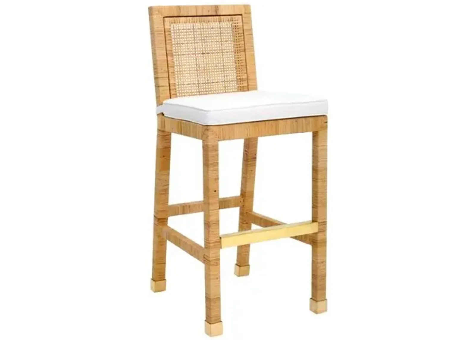 Valentino Rattan Performance Fabric Bar Stool - Natural/White - Brown