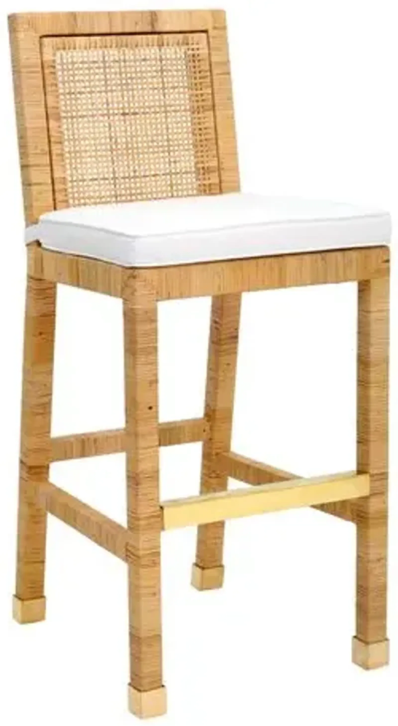 Valentino Rattan Performance Fabric Bar Stool - Natural/White - Brown