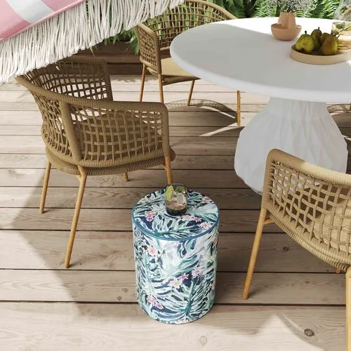 Trey Floral Ceramic Garden Stool - Green/Blue