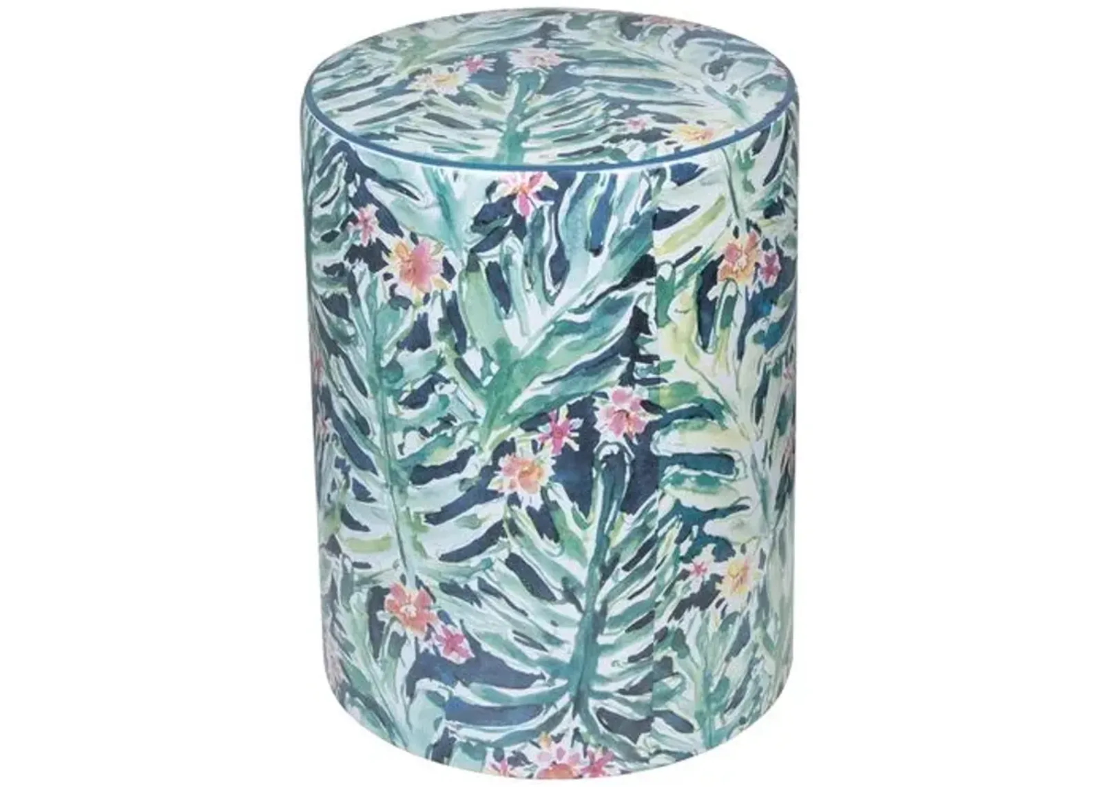 Trey Floral Ceramic Garden Stool - Green/Blue