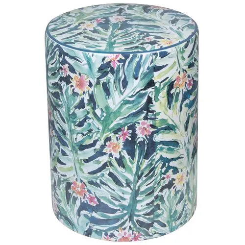 Trey Floral Ceramic Garden Stool - Green/Blue